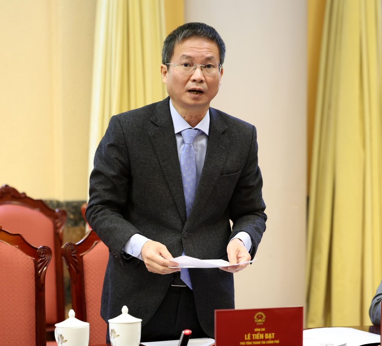 Ph&oacute; Tổng Thanh tra Ch&iacute;nh phủ L&ecirc; Tiến Đạt ph&aacute;t biểu tại họp b&aacute;o - Ảnh VGP/Đức Tu&acirc;n