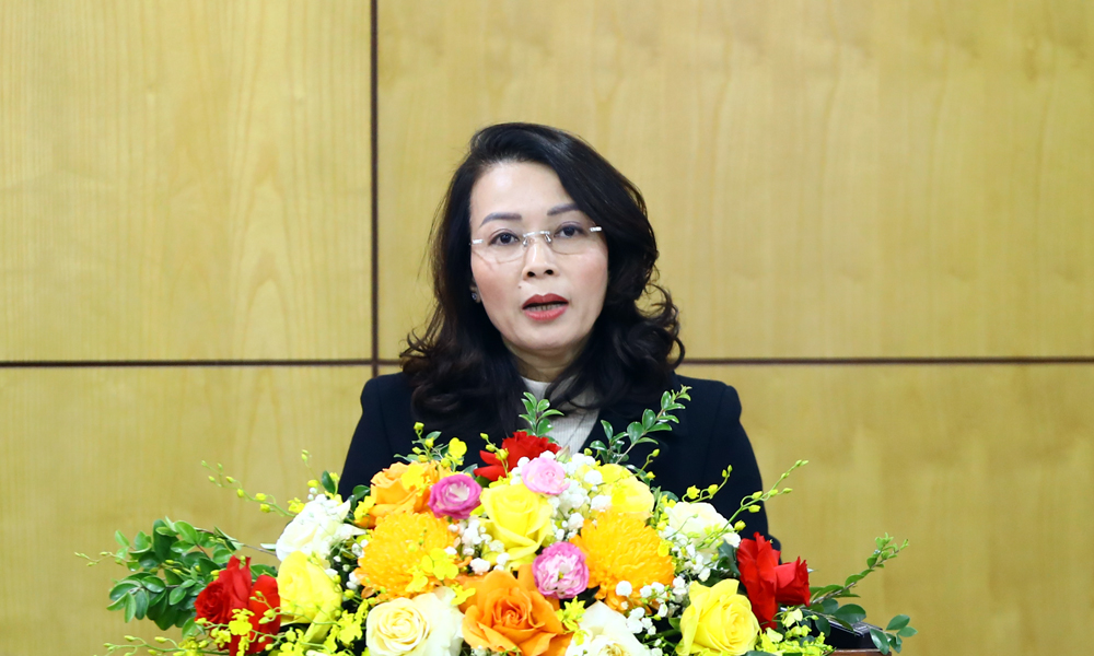 Đồng ch&iacute;: Nguyễn Thị Hương, Ph&oacute; B&iacute; thư Thường trực Tỉnh ủy ph&aacute;t biểu chỉ đạo cuộc thi.