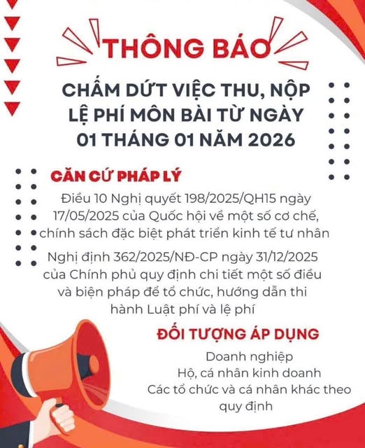 Chính thức bãi bỏ lệ phí môn bài từ năm 2026