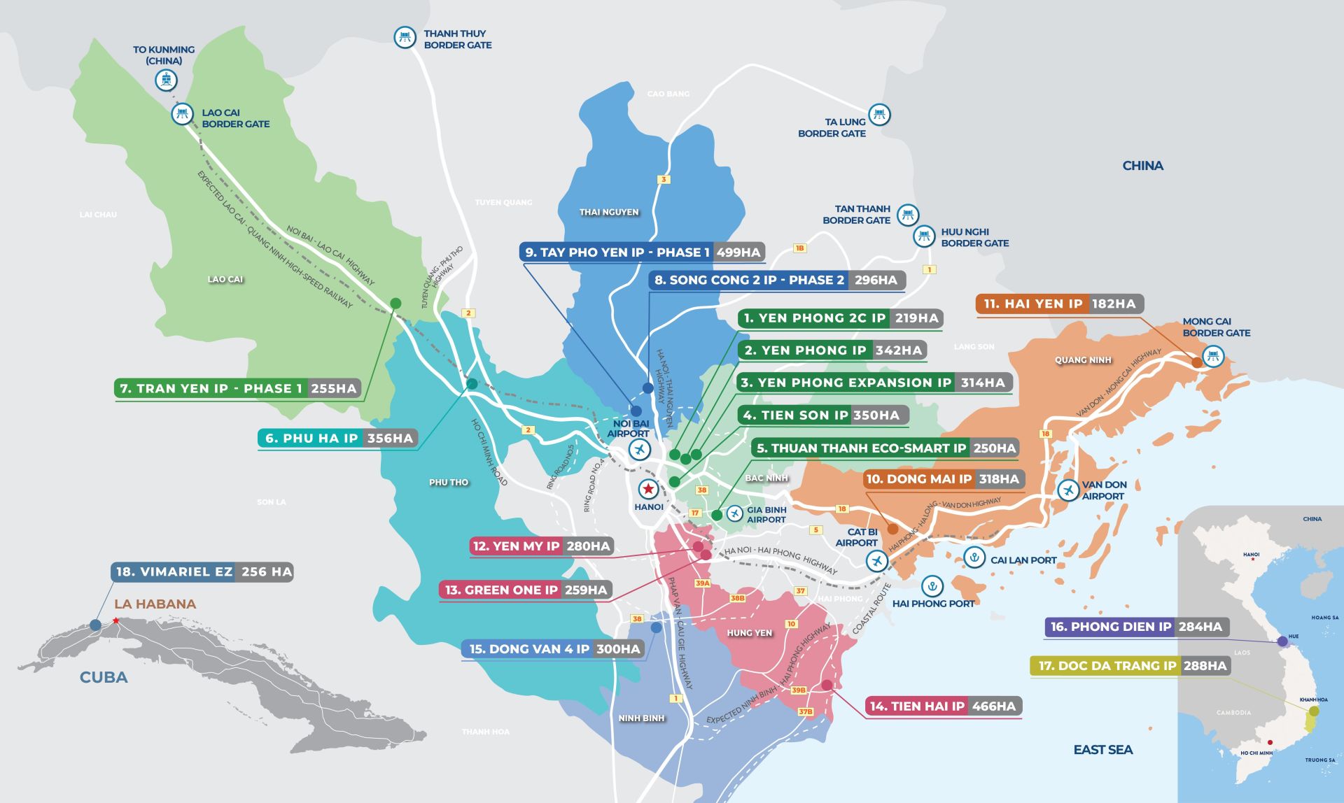 18 khu c&ocirc;ng nghiệp trong v&agrave; ngo&agrave;i nước của Viglacera