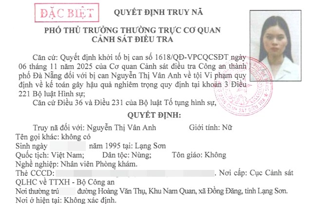 Cơ quan C&ocirc;ng an ra quyết định truy n&atilde; đặc biệt đối với Nguyễn Thị V&acirc;n Anh