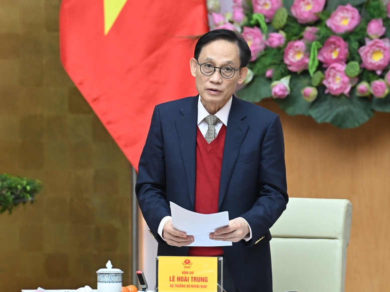 B&iacute; thư Trung ương Đảng, Bộ trưởng Bộ Ngoại giao L&ecirc; Ho&agrave;i Trung ph&aacute;t biểu tại Hội nghị - Ảnh: VGP/Nhật Bắc