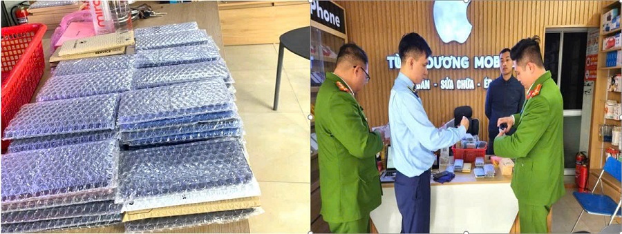 Lực lượng chức năng kiểm tra h&agrave;ng h&oacute;a tại cơ sở kinh doanh