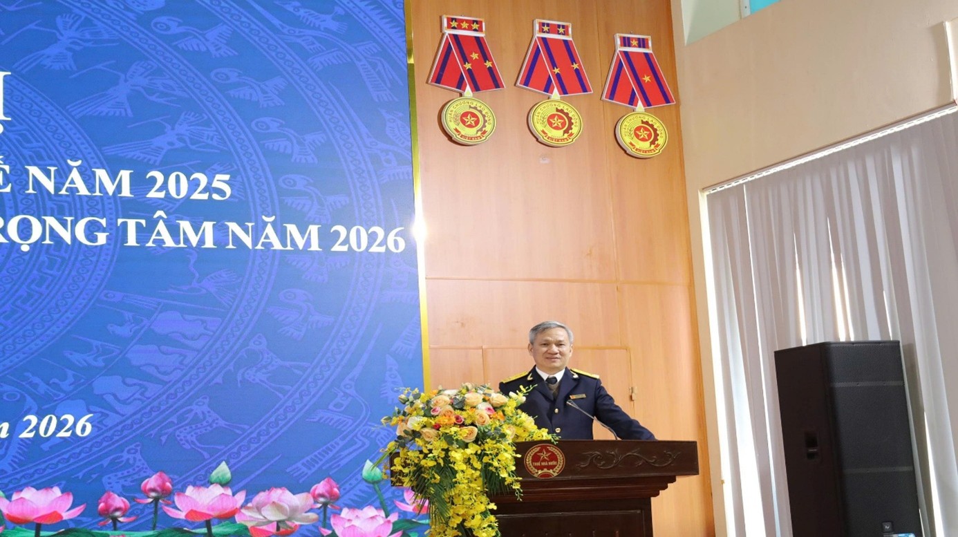 Ông Đỗ Trọng Nghĩa, Trưởng thuế tỉnh Thái Nguyên phát biểu tại Hội nghị. Ảnh: KT Ông Đỗ Trọng Nghĩa, Trưởng thuế tỉnh Thái Nguyên phát biểu tại Hội nghị. Ảnh: KT