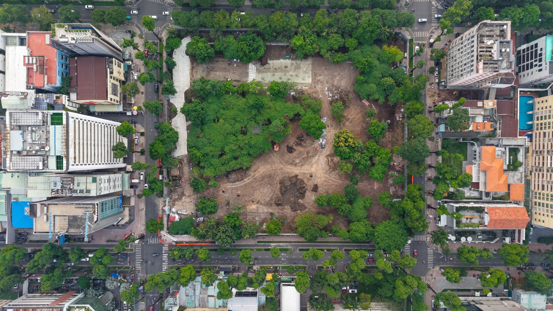 Khu đất tại số 8 V&otilde; Văn Tần, phường Xu&acirc;n H&ograve;a (dự &aacute;n Nh&agrave; thi đấu Phan Đ&igrave;nh Ph&ugrave;ng) nh&igrave;n từ tr&ecirc;n cao