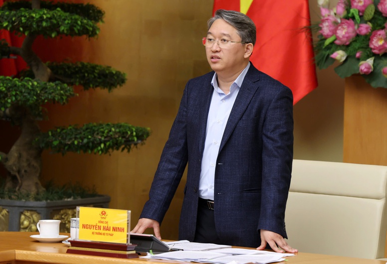 Bộ Trưởng Bộ Tư ph&aacute;p Nguyễn Hải Ninh ph&aacute;t biểu tại Phi&ecirc;n họp - Ảnh: VGP/Gia Huy