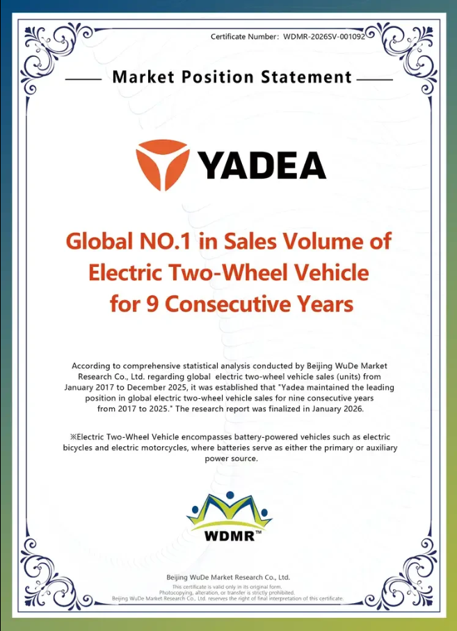 Yadea dẫn đầu thế giới 9 năm li&ecirc;n tiếp về doanh số b&aacute;n xe điện 2 b&aacute;nh