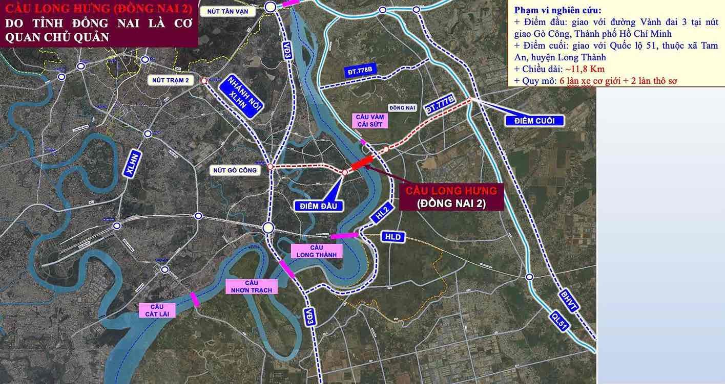 Cầu Long Hưng khi ho&agrave;n thiện sẽ mở trục kết nối chiến lược giữa TPHCM v&agrave; Đồng Nai, r&uacute;t ngắn thời gian di chuyển giữa 2 tỉnh th&agrave;nh chỉ c&ograve;n khoảng 10 ph&uacute;t