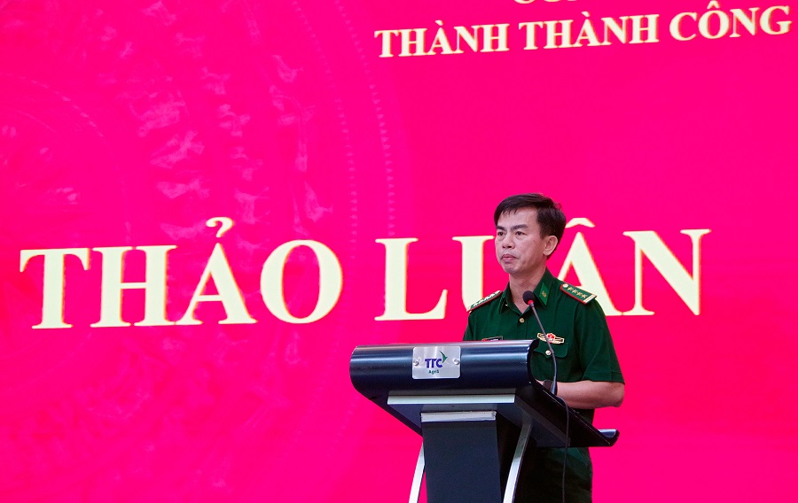 Đại t&aacute; Cao Xu&acirc;n An - Ph&oacute; Chỉ huy trưởng Bộ đội Bi&ecirc;n ph&ograve;ng tỉnh T&acirc;y Ninh ph&aacute;t biểu tại hội nghị