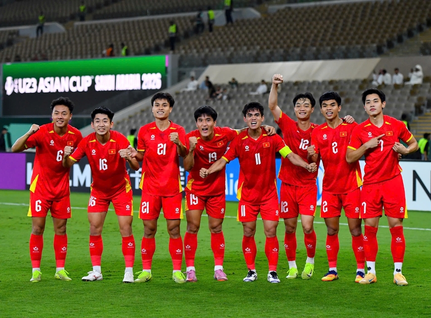 U23 Việt Nam ăn mừng b&agrave;n thắng. Ảnh: AFC