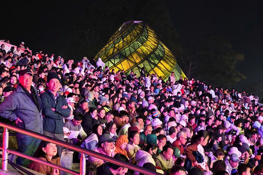H&agrave;ng ng&agrave;n người d&acirc;n v&agrave; du kh&aacute;ch đến theo d&otilde;i đ&ecirc;m khai mạc Lễ hội hoa mai anh đ&agrave;o - Đ&agrave; Lạt Xu&acirc;n 2026