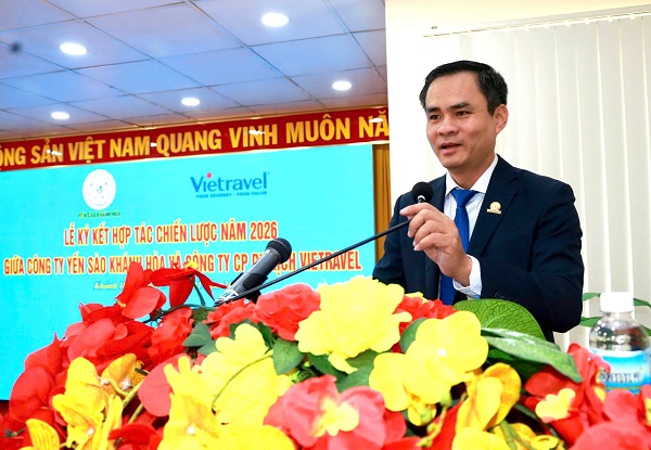 &Ocirc;ng Nguyễn Thanh Hải- Tổng Gi&aacute;m đốc C&ocirc;ng ty Yến s&agrave;o Kh&aacute;nh H&ograve;a ph&aacute;t biểu tại buổi lễ