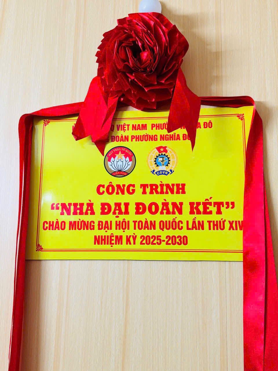 Biển c&ocirc;ng tr&igrave;nh &ldquo;Nh&agrave; Đại đo&agrave;n kết&rdquo; ch&agrave;o mừng Đại hội đại biểu to&agrave;n quốc lần thứ XIV của Đảng, nhiệm kỳ 2025&ndash;2030.