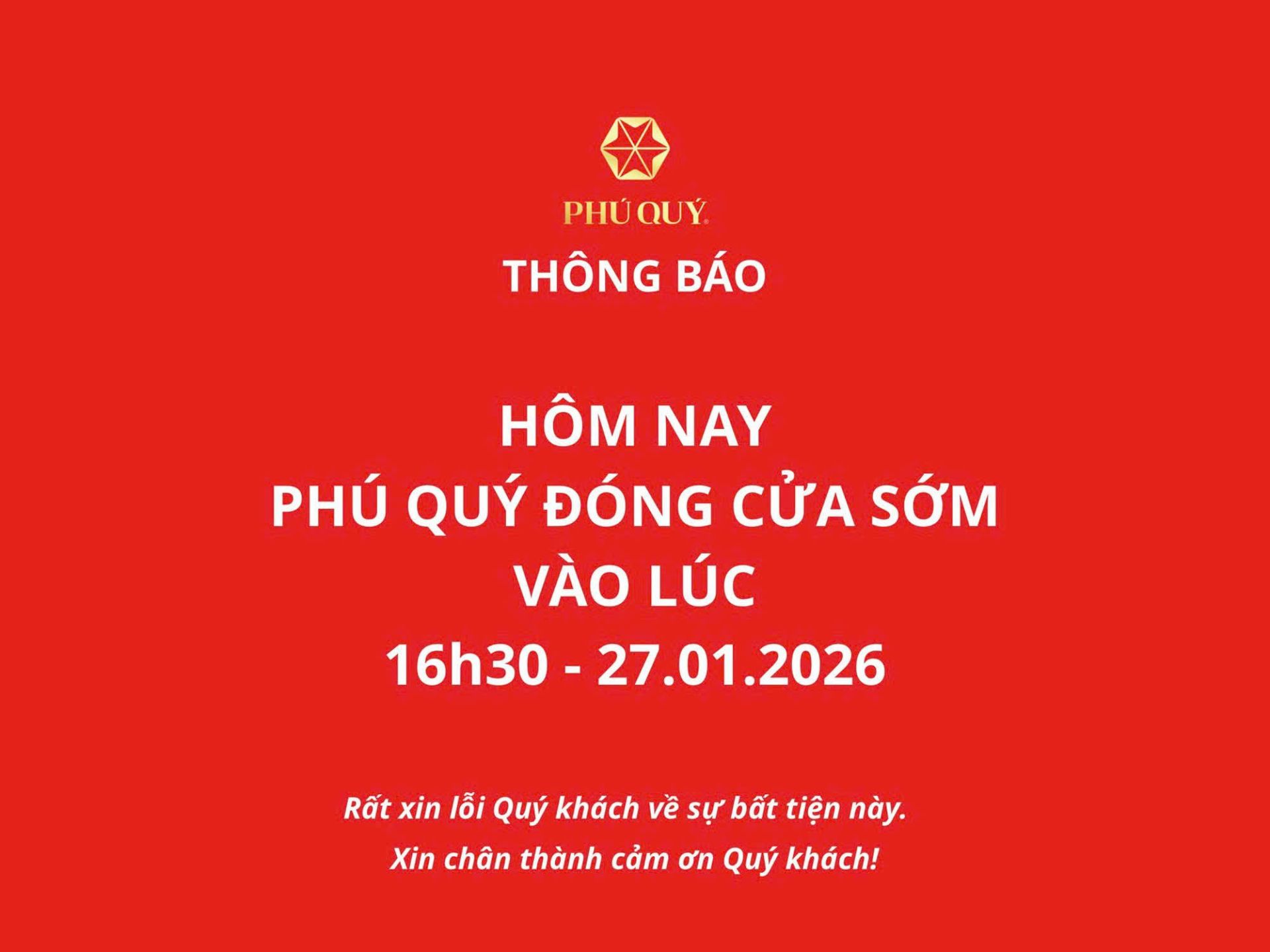 Tập đoàn Vàng Bạc Phú Quý thông báo tin nóng
