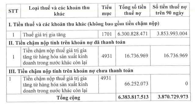 Chi tiết c&aacute;c khoản nợ thuế của Tập đo&agrave;n Mai Linh.