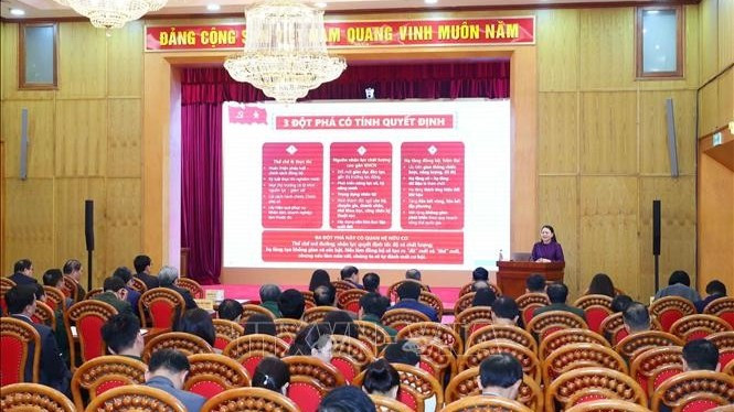 Quang cảnh hội nghị tại điểm cầu H&agrave; Nội. (Ảnh: TTXVN)
