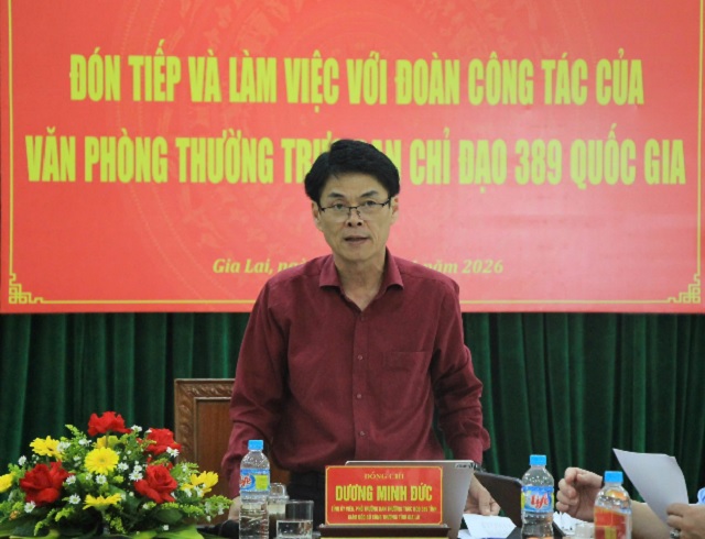 &Ocirc;ng Dương Minh Đức báo cáo với Đoàn C&ocirc;ng tác 389 Quốc gia. Ảnh: B&iacute;ch To&agrave;n