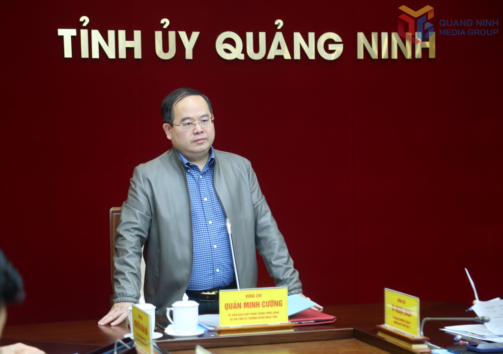 &Ocirc;ng Quản Minh Cường, Ủy vi&ecirc;n Trung ương Đảng, B&iacute; thư Tỉnh ủy, Trưởng Đo&agrave;n ĐBQH tỉnh Quảng Ninh, ph&aacute;t biểu chỉ đạo tại buổi l&agrave;m việc