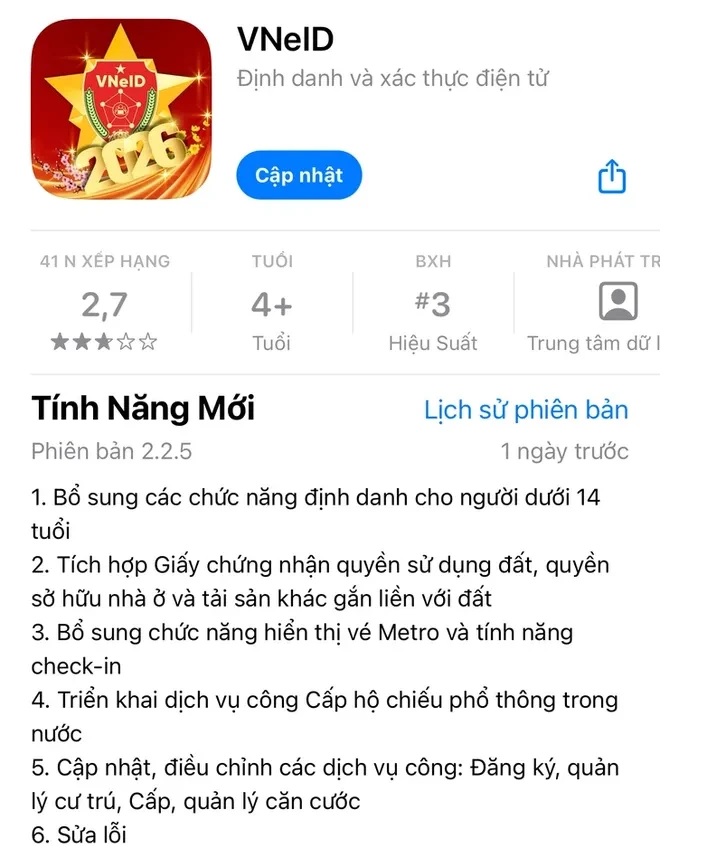 Chi tiết bản cập nhật 2.2.5 của VNeID.