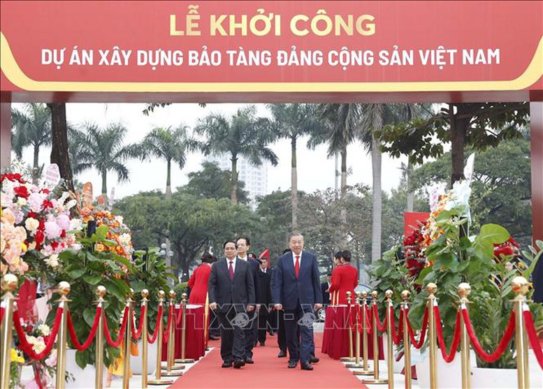 Tổng B&iacute; thư T&ocirc; L&acirc;m, Thủ tướng Phạm Minh Ch&iacute;nh dự Lễ khởi c&ocirc;ng dự &aacute;n x&acirc;y dựng Bảo t&agrave;ng Đảng Cộng sản Việt Nam - Ảnh: TTXVN