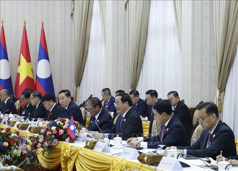 Thủ tướng L&agrave;o Sonexay Siphandone ph&aacute;t biểu tại cuộc hội kiến Tổng B&iacute; thư T&ocirc; L&acirc;m - Ảnh: TTXVN