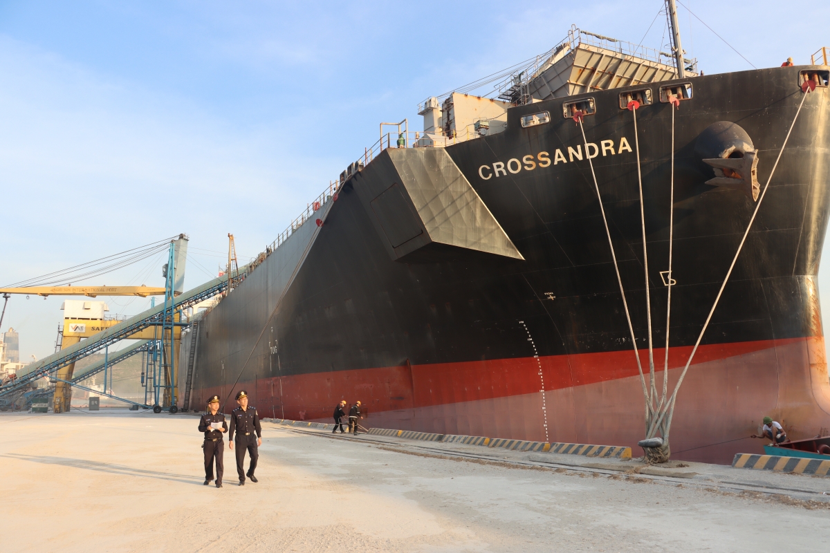 Hoạt động nghiệp vụ của c&ocirc;ng chức Chi cục Hải quan khu vực X tại cảng Nghi Sơn, Thanh H&oacute;a. Ảnh: T.B&igrave;nh.