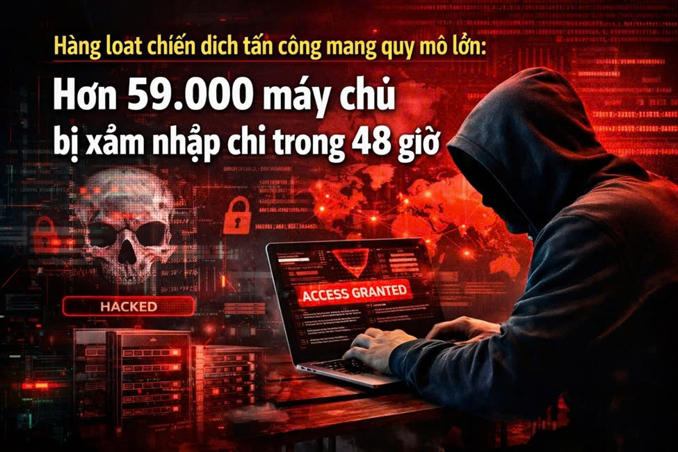 Hàng loạt chiến dịch tấn công mạng quy mô lớn: Hơn 59.000 máy chủ bị xâm nhập chỉ trong 48 giờ
