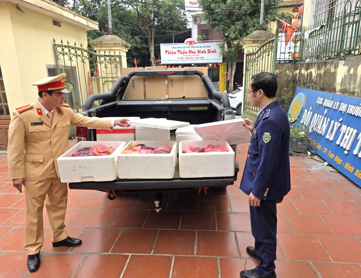 Ninh Bình phát hiện xe ô tô vận chuyển gần 100 kg nội tạng lợn không rõ nguồn gốc