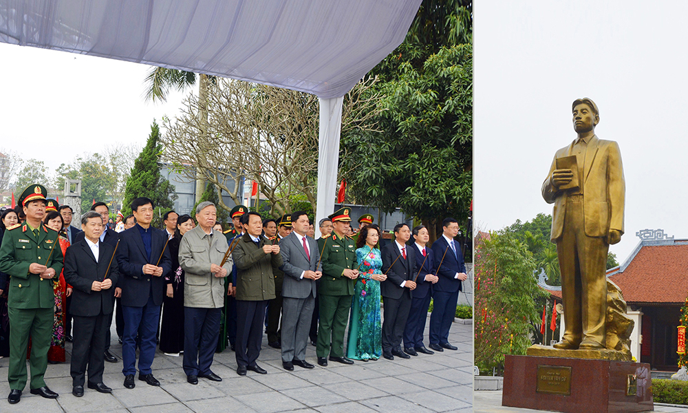 Tổng B&iacute; thư T&ocirc; L&acirc;m c&ugrave;ng c&aacute;c đồng ch&iacute; l&atilde;nh đạo v&agrave; c&aacute;c đại biểu d&acirc;ng hương tưởng niệm Tổng B&iacute; thư Nguyễn Văn Cừ.