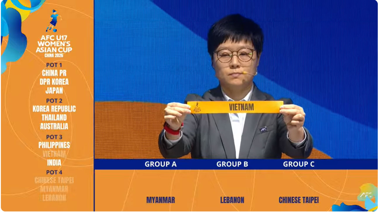 VCK Giải bóng đá nữ U17 châu Á 2026: Việt Nam chung bảng với chủ nhà Trung Quốc