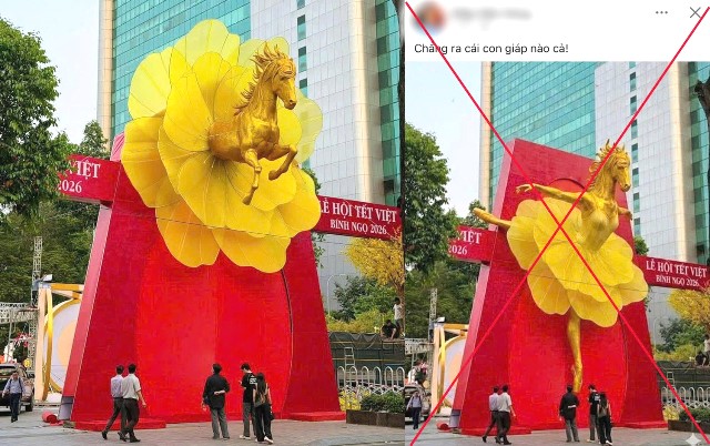 Hình ảnh linh vật ngựa ban đầu (bên trái), với hình ảnh đã bị chỉnh sửa bằng AI và người đàn ông chia sẻ lên trang cá nhân (bên phải). Hình ảnh linh vật ngựa ban đầu (bên trái), với hình ảnh đã bị chỉnh sửa bằng AI và người đàn ông chia sẻ lên trang cá nhân (bên phải).