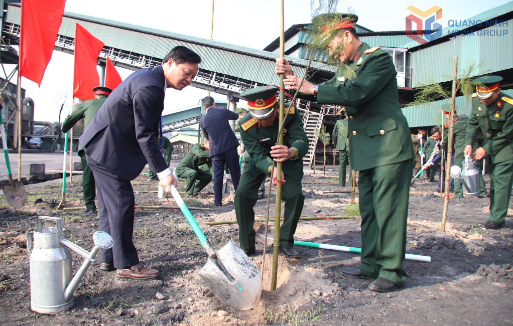 C&aacute;n bộ, c&ocirc;ng nh&acirc;n vi&ecirc;n C&ocirc;ng ty Tuyển than Cửa &Ocirc;ng trồng c&acirc;y phi lao trong Lễ ra qu&acirc;n trồng c&acirc;y đầu xu&acirc;n B&iacute;nh Ngọ 2026 tại khu vực nh&agrave; m&aacute;y sấy