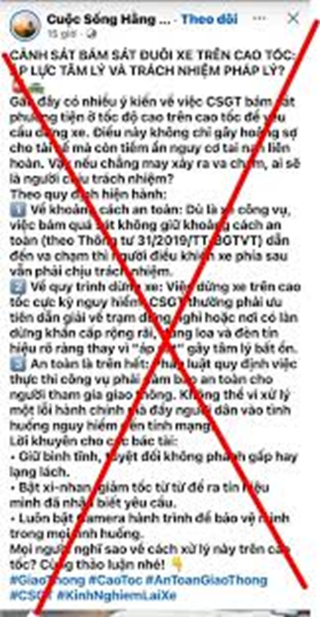 Cục Cảnh sát giao thông bác bỏ tin giả về việc dừng xe trên cao tốc