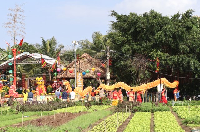 Những ng&agrave;y đầu năm, n&ocirc;ng d&acirc;n l&agrave;ng Tr&agrave; Quế vừa v&agrave;o vụ rau mới vừa rộn r&agrave;ng đ&oacute;n ch&agrave;o du kh&aacute;ch về tham dự lễ hội cầu b&ocirc;ng truyền thống.