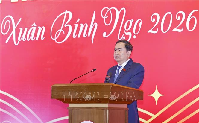 Chủ tịch Quốc hội Trần Thanh Mẫn ph&aacute;t biểu ch&uacute;c Tết. Ảnh: Do&atilde;n Tấn/TTXVN