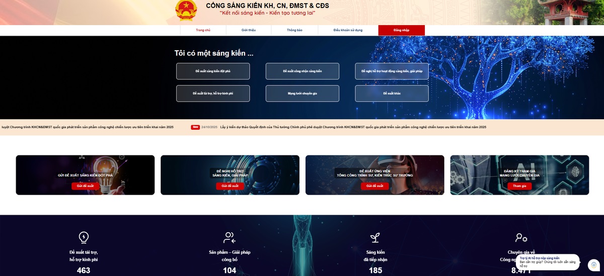 Cổng s&aacute;ng kiến c&oacute; địa chỉ https://sangkien.gov.vn/