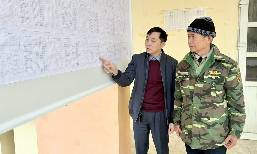 Cử tri r&agrave; so&aacute;t danh s&aacute;ch ni&ecirc;m yết tại nh&agrave; văn ho&aacute; th&ocirc;n Lạnh, x&atilde; An Lạc, tỉnh Bắc Ninh. Ảnh: B&aacute;o Bắc Ninh.