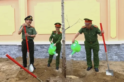 Nhiều c&acirc;y xanh được trồng dọc khu&ocirc;n vi&ecirc;n C&ocirc;ng an tỉnh.