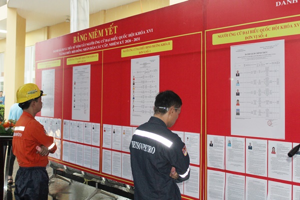 Cử tri t&igrave;m hiểu danh s&aacute;ch, tiểu sử, chương tr&igrave;nh h&agrave;nh động của c&aacute;c ứng cử vi&ecirc;n được ni&ecirc;m yết tại khu vực bầu cử