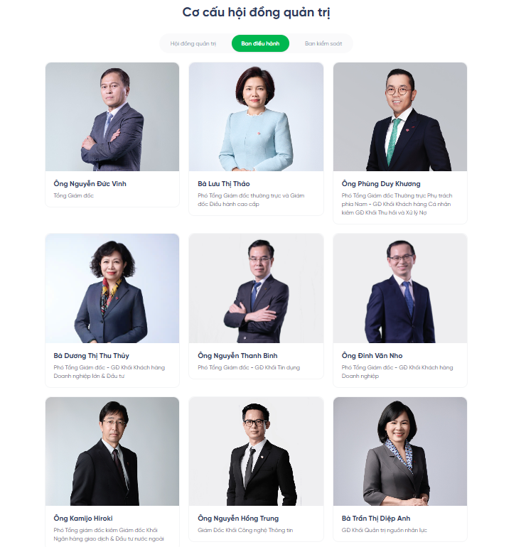 Cơ cấu Ban Điều h&agrave;nh VPBank (Nguồn: VPBank)