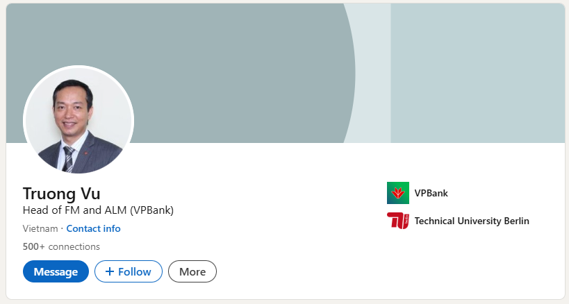 &Ocirc;ng Vũ Minh Trường - Gi&aacute;m đốc Khối Nguồn vốn v&agrave; Thị trường T&agrave;i ch&iacute;nh giữ chức vụ Ph&oacute; Tổng Gi&aacute;m đốc ki&ecirc;m Gi&aacute;m đốc Khối Nguồn vốn v&agrave; Thị trường T&agrave;i ch&iacute;nh.