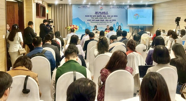 Quang cảnh buổi Họp b&aacute;o Quốc tế. Ảnh: Huy Ph&uacute;c