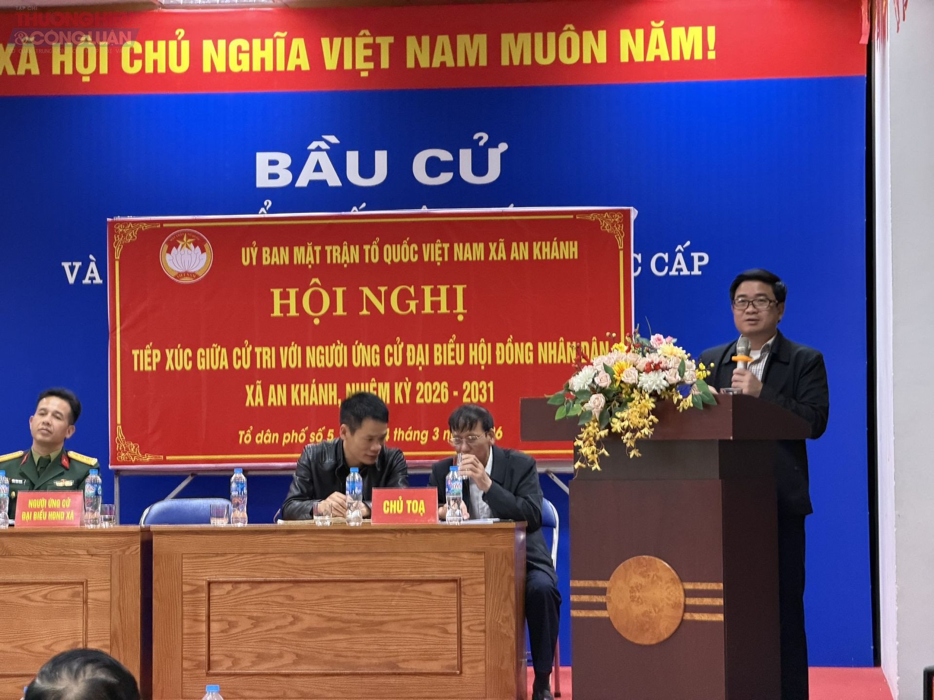 &Ocirc;ng Nguyễn Duy Giang, Ủy vi&ecirc;n Ban Thường vụ Đảng ủy, Ph&oacute; Chủ tịch UBND x&atilde; An Kh&aacute;nh tr&igrave;nh b&agrave;y chương tr&igrave;nh h&agrave;nh động