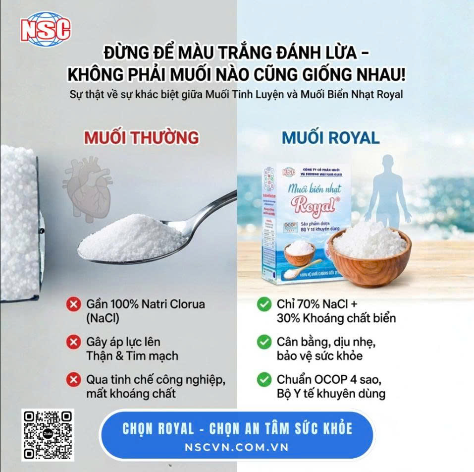 Muối Biển Nhạt Royal Giảm Natri 30% Bổ Sung Magie Kali Canxi Hỗ Trợ Ti&ecirc;u H&oacute;a Tim Mạch OCOP 4 Sao