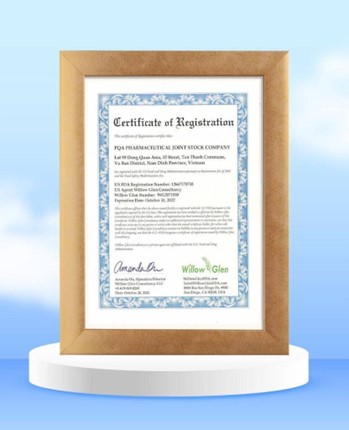 Giấy chứng nhận đ&atilde; đăng k&yacute; với FDA Hoa Kỳ.