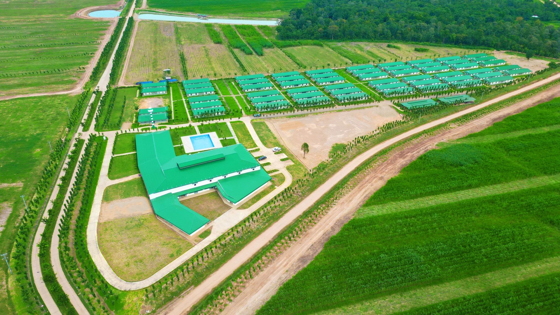 Tổ hợp c&ocirc;ng tr&igrave;nh tiện &iacute;ch gồm nh&agrave; ở CB.NV, cửa h&agrave;ng tiện &iacute;ch, khu bếp ăn, nh&agrave; đa năng v&agrave; nh&agrave; trẻ tại X&iacute; nghiệp B&ograve; Ia Puch