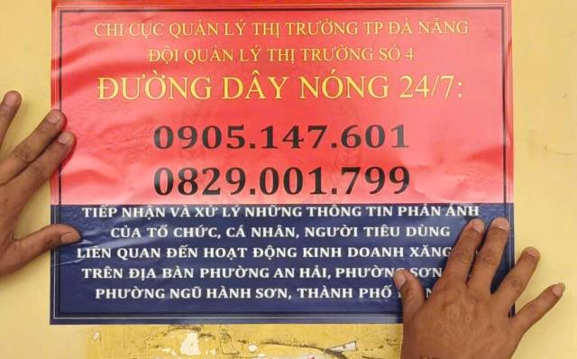 Quản lý thị trường Đà Nẵng công bố đường dây nóng tại toàn bộ cây xăng