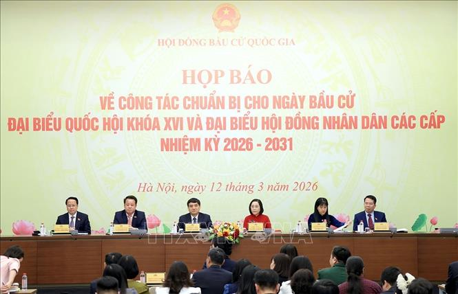 Họp b&aacute;o về c&ocirc;ng t&aacute;c chuẩn bị cho ng&agrave;y bầu cử đại biểu Quốc hội kh&oacute;a XVI v&agrave; đại biểu Hội đồng nh&acirc;n d&acirc;n c&aacute;c cấp nhiệm kỳ 2026 - 2031. Ảnh: Tuấn Anh/TTXVN