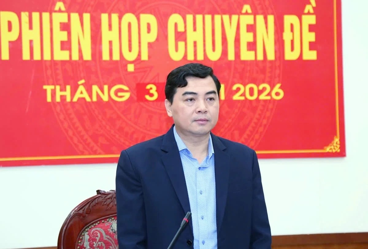 Đồng ch&iacute; Nguyễn Ho&agrave;i Anh, Ủy vi&ecirc;n Trung ương Đảng, Ph&oacute; B&iacute; thư Tỉnh ủy, Chủ tịch UBND tỉnh ph&aacute;t biểu kết luận c&aacute;c nội dung của phi&ecirc;n họp.