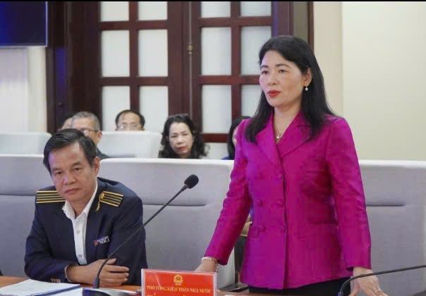 Trưởng đo&agrave;n Kiểm to&aacute;n Nh&agrave; nước đang ph&aacute;t biểu về y&ecirc;u cầu kiểm to&aacute;n